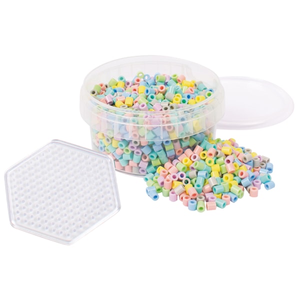 Rörpärlor pastell 1000 st, i burk med platta