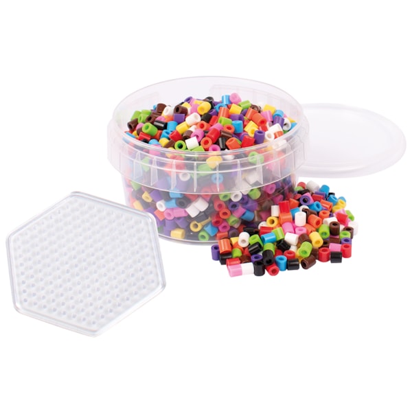 Ironing beads 10-colour mix 1000 pcs, in jar with pinboard