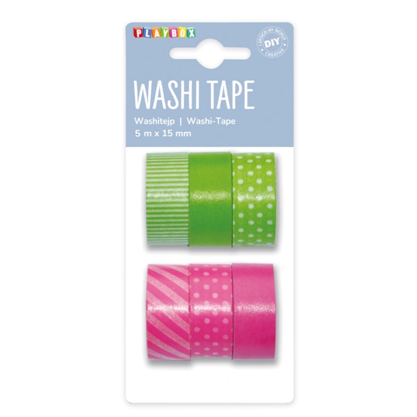 Washitape grön & rosa 6-pack