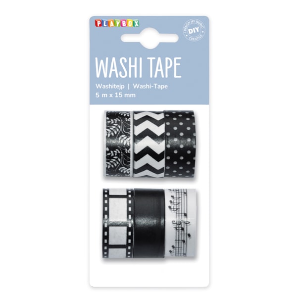 Washitape svart & vit 6-pack
