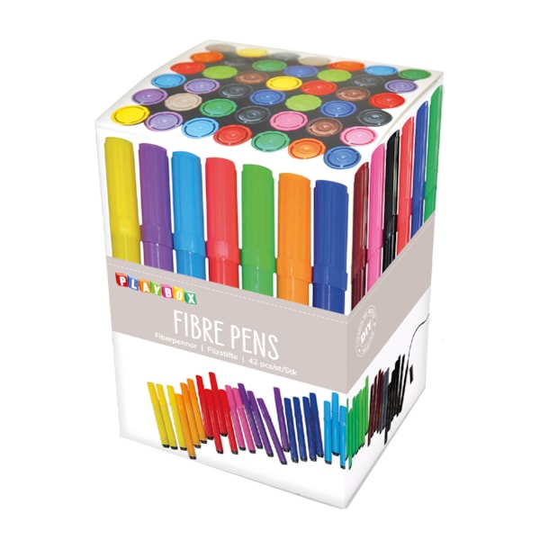 Fiberpennor 42 st olika färger tjocka