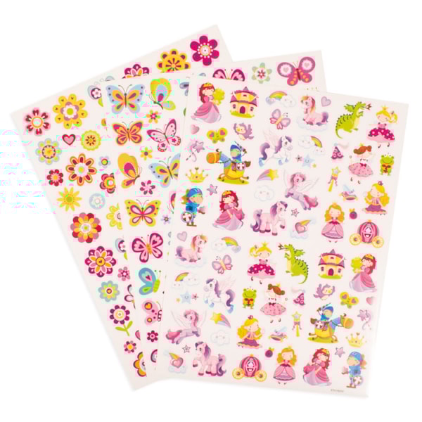 Stickers tales, butterflies and flowers, 3 sheets, 221 pcs, 11-37 mm