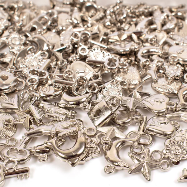 Plastberlocker, silverfärgade, 9 former, 200 st