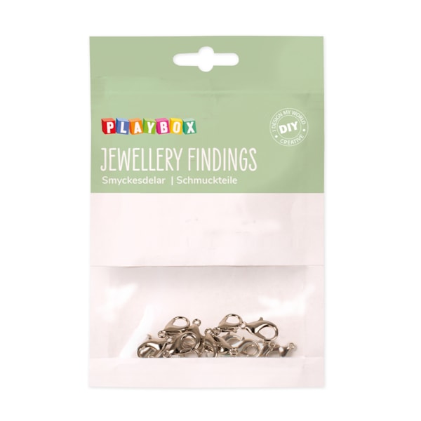 Halsbandslås karbinhake, 13 mm, 10 st, försilvrade, nickeltestat