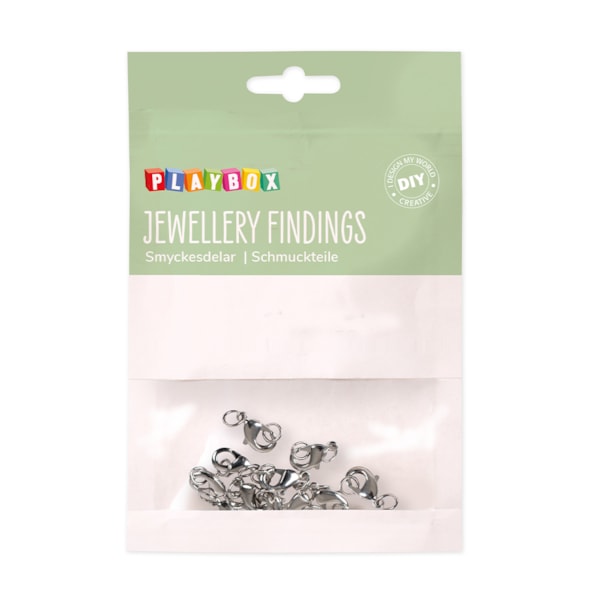 Halsbandslås karbinhake med motring, 10 mm, 10 st, försilvrade, nickel